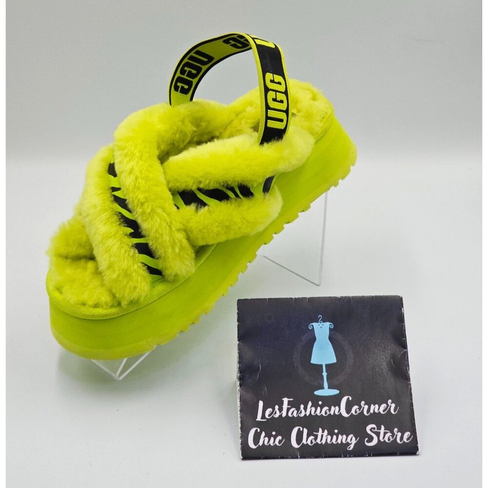 UGG Women's Animalia Green Disco Cross Slide Platform Sandals Size 7 2695 - Picture 14 of 16